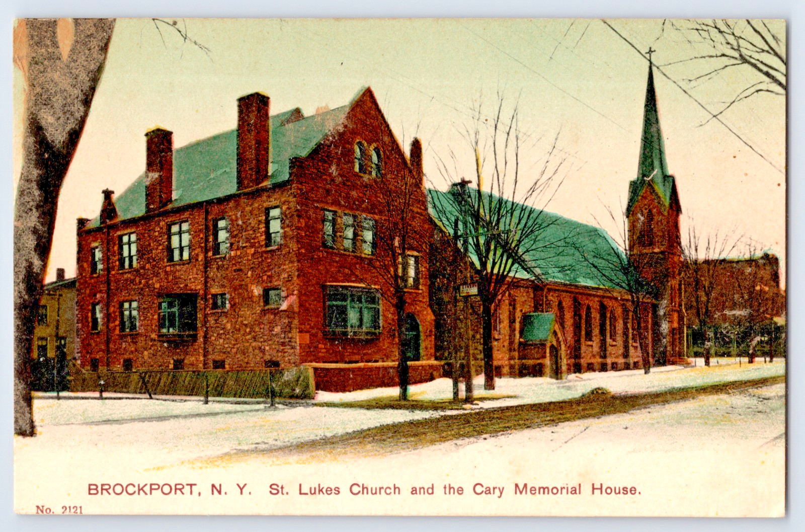 Brockport NY St Lukes Church & The Cary Memorial House Early 1900s Postcard