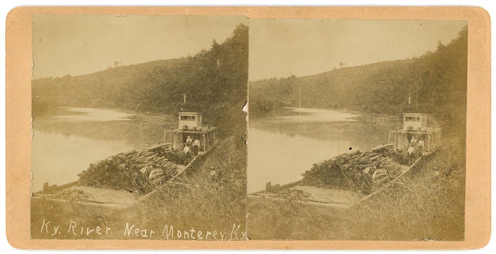 KENTUCKY STEREOVIEW - Monterey - Barge on Kentucky River - 1890s RARE
