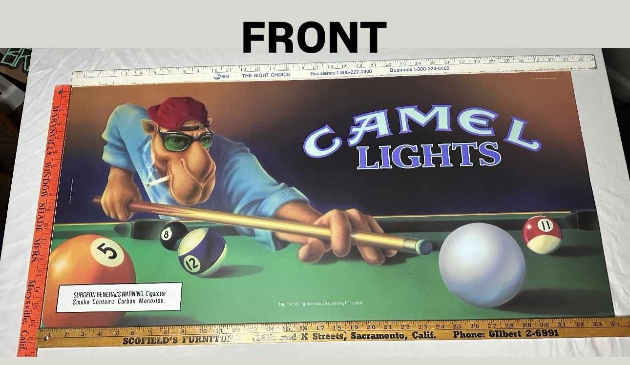 Vintage Joe Camel Lights Billiards Translite Poster 1992 Promo Advertising USA Vintage Joe Camel Lights Billiards Translite Poster 1992 Promo Advertising USA