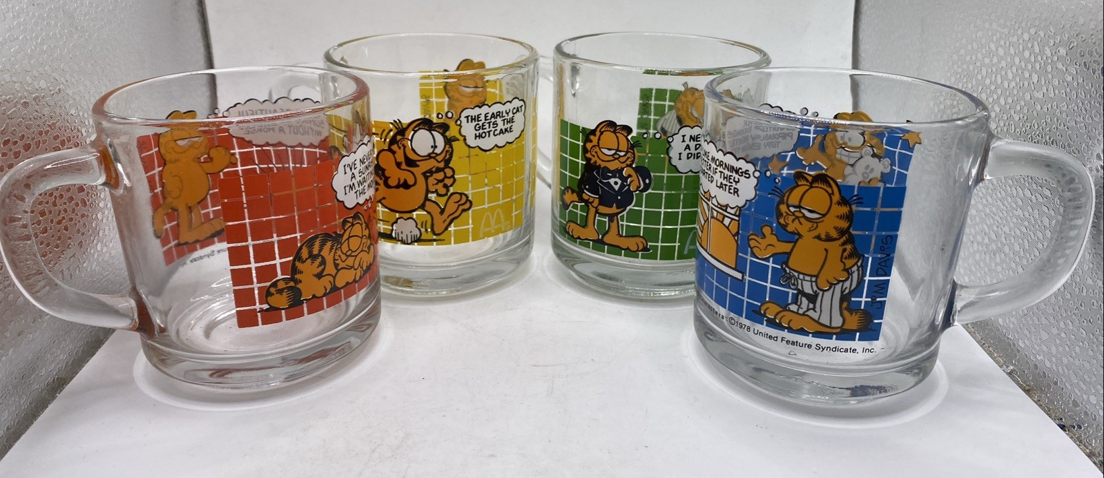 Vintage 1978 McDonald’s Garfield Characters Set Of 4 Glass Mugs Jim Davis. 12