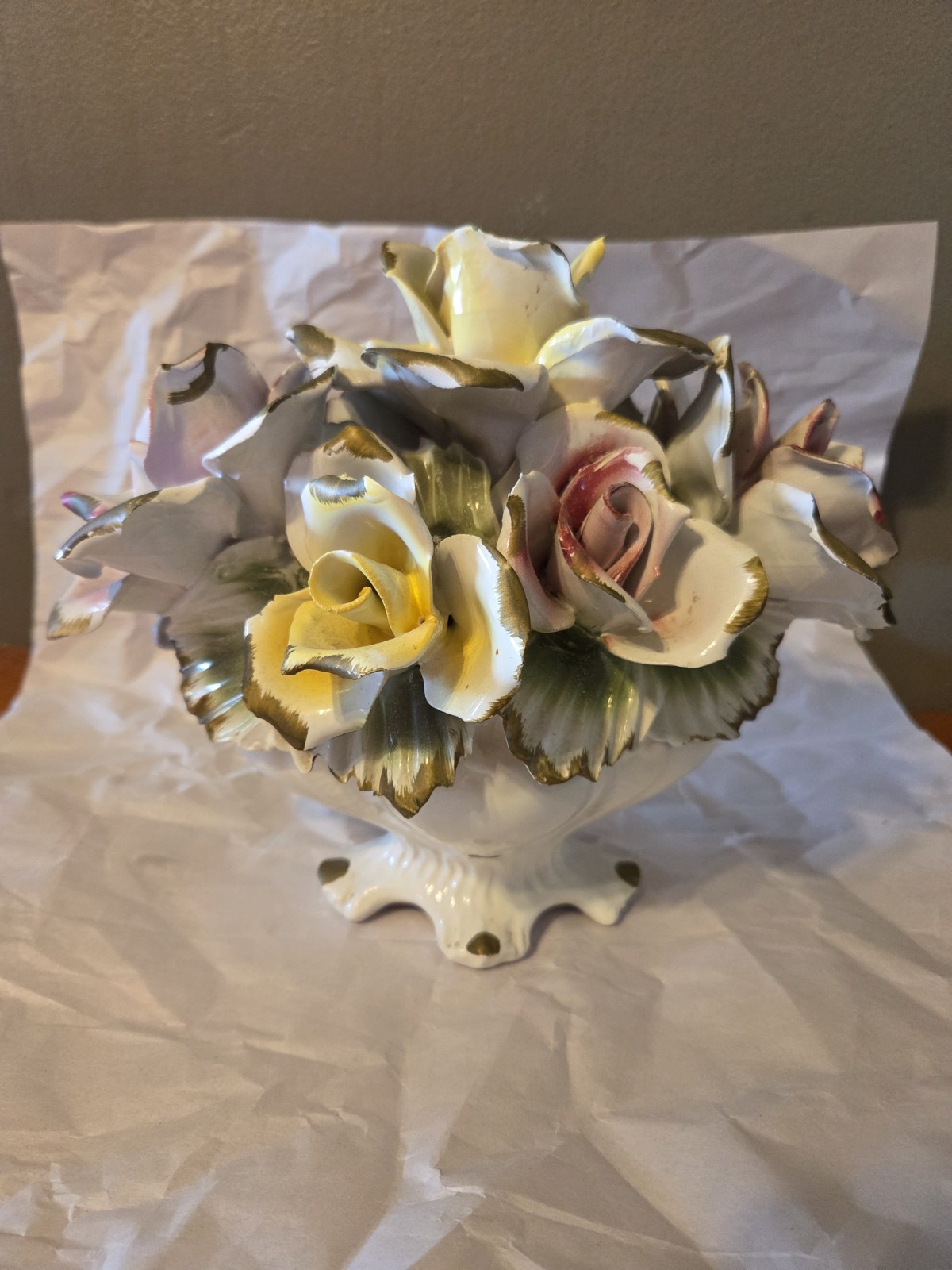 Capodimonte Vintage Porcelain Figurine Italian Delicate Flowers Stamped Nice