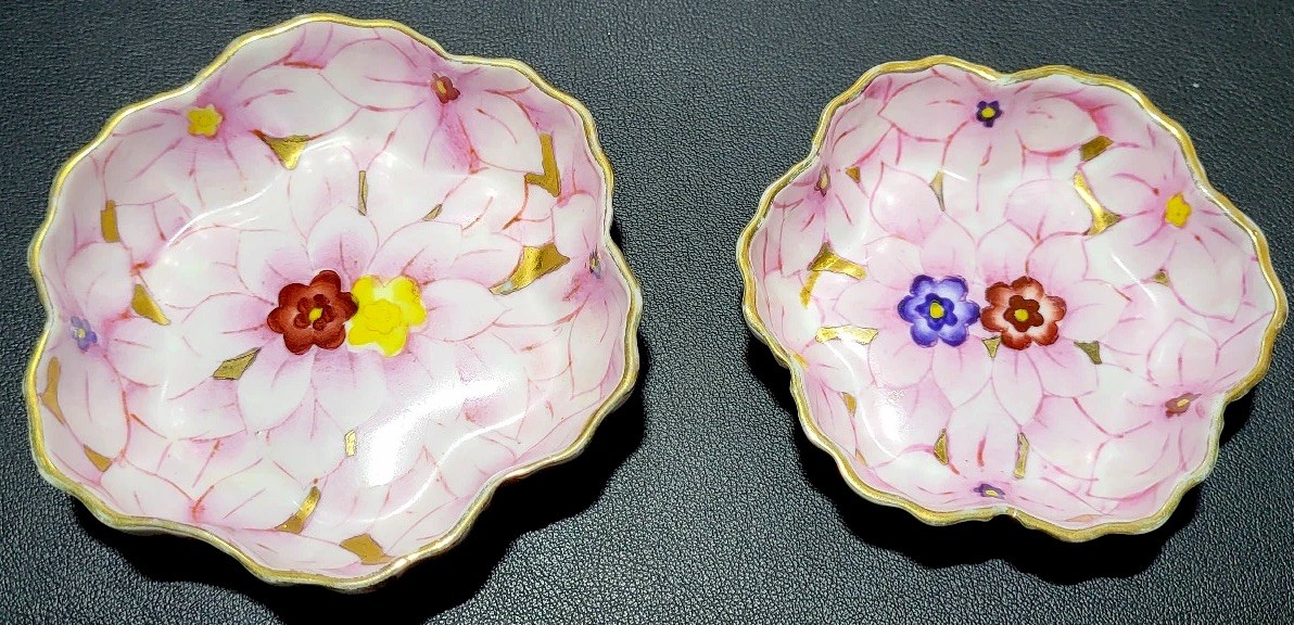 Lenwile Ardalt 1945-52 Pink Flower Gold Trim Trinket Dish Set Occupied Japan