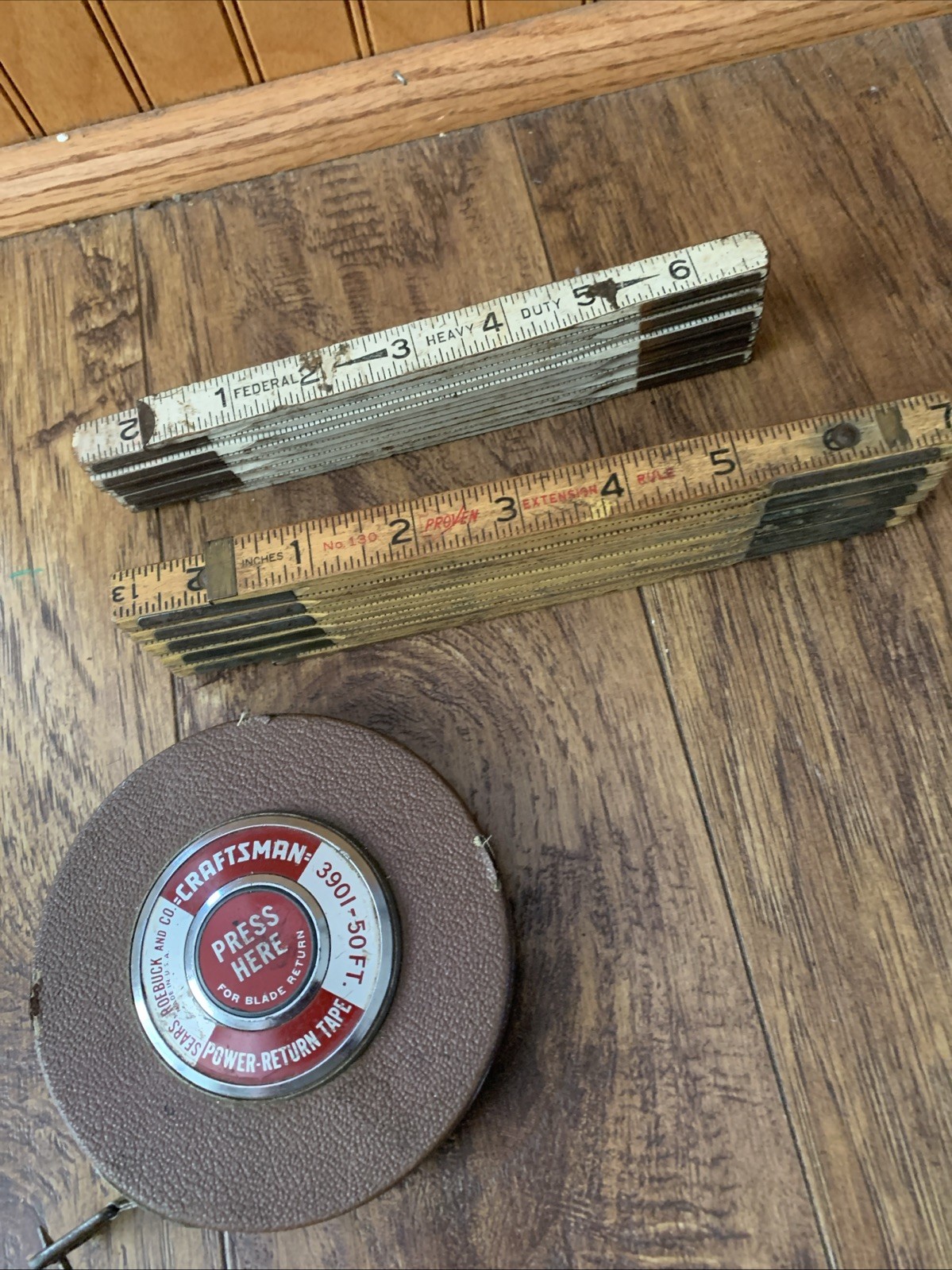Vintage Proven & Federal Folding Wood 72 Inch Tape Ruler & Craftsman 3901