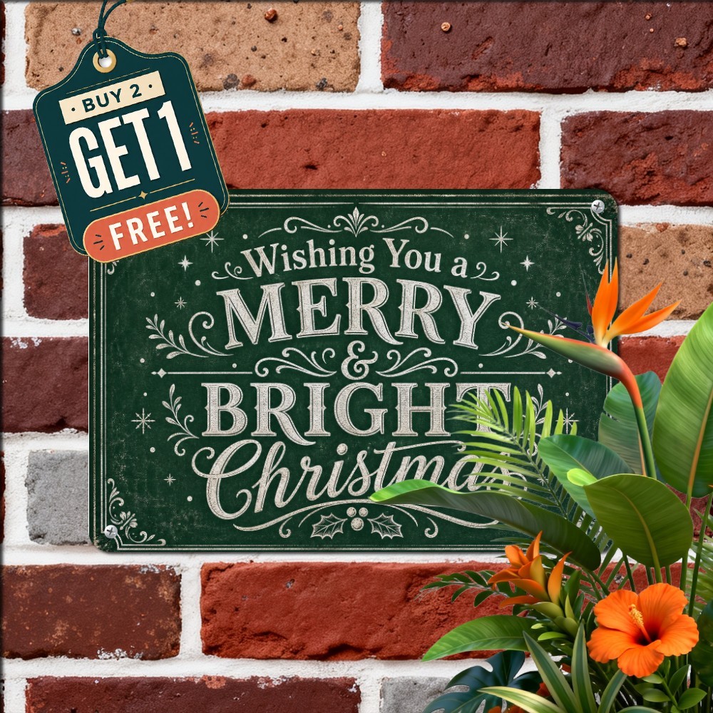 Chalkboard Style Merry Christmas Greeting Holiday Plaque Metal Tin Sign 8x12