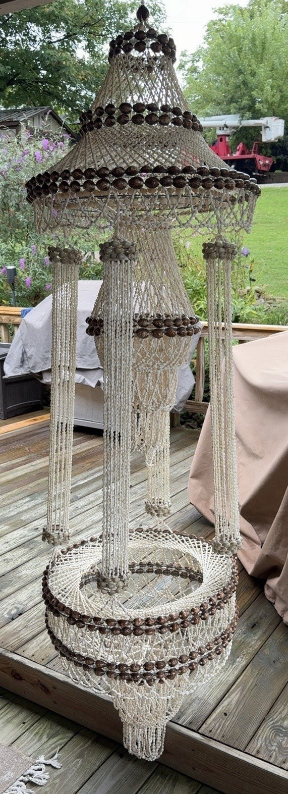 Vintage 70s Cowrie Sea Shell Hanging Plant Holder Chandelier Boho 82”inches 6.6’
