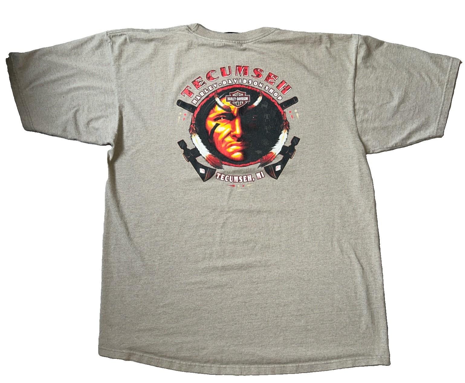 Vintage Harley Davidson T-Shirt 2XL Beige Tecumseh, MI Harley Davidson 2003 Y2K