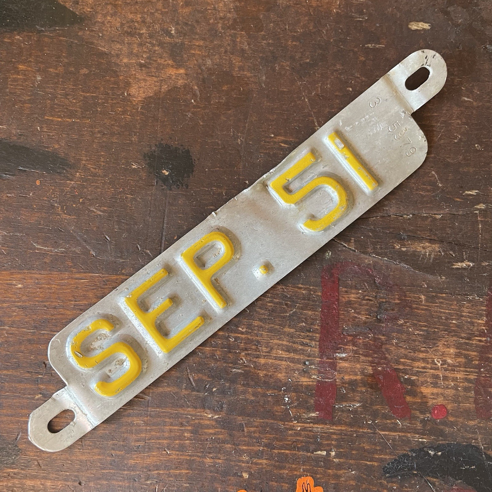 Vintage Sept. 1951 License Plate Tag Tab (Single) Silver & Yellow