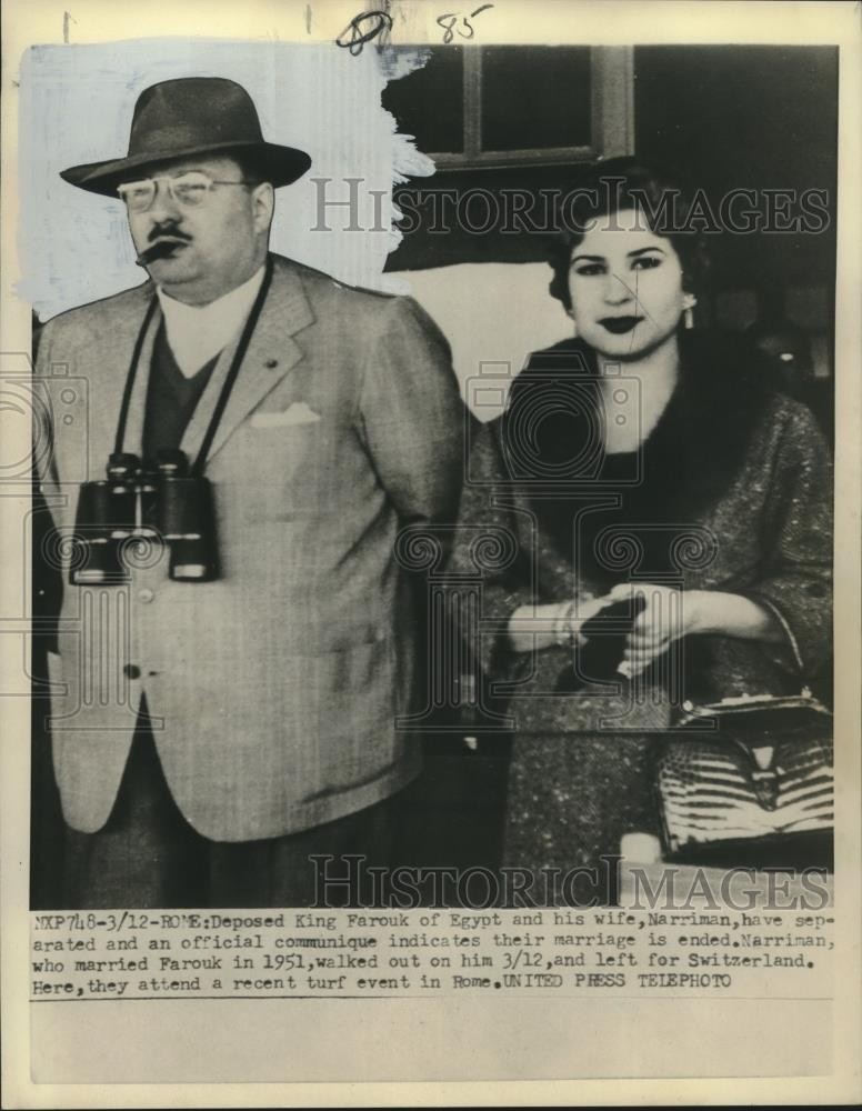 1953 Press Photo Exiled Egyptian King Farouk, Narriman Attend Turf Event, Rome 1953 Press Photo Exiled Egyptian King Farouk, Narriman Attend Turf Event, Rome