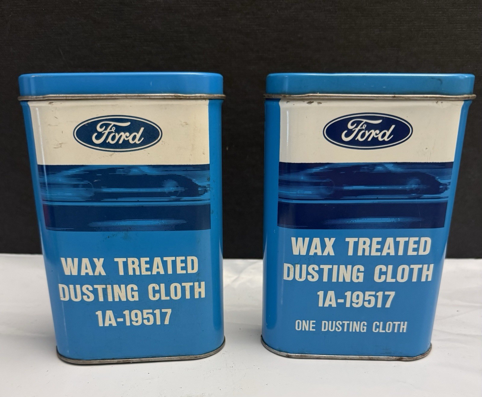 2 Vintage 1966 Ford Wax Treated Dusting Cloth 1A-19517 Tin Cloth Autolite Parts