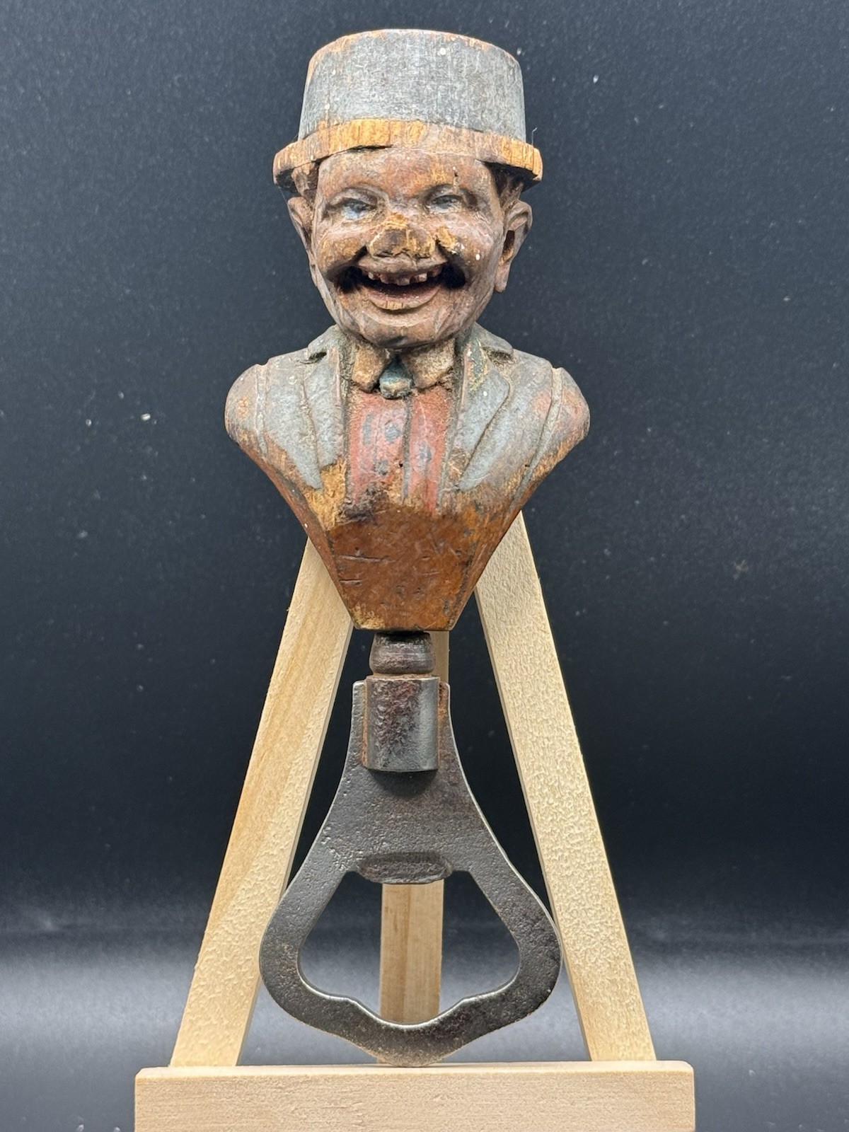 Bottle Opener Man ANRI Hand Carved Wood Vintage Italy Hand Painted Folk Art