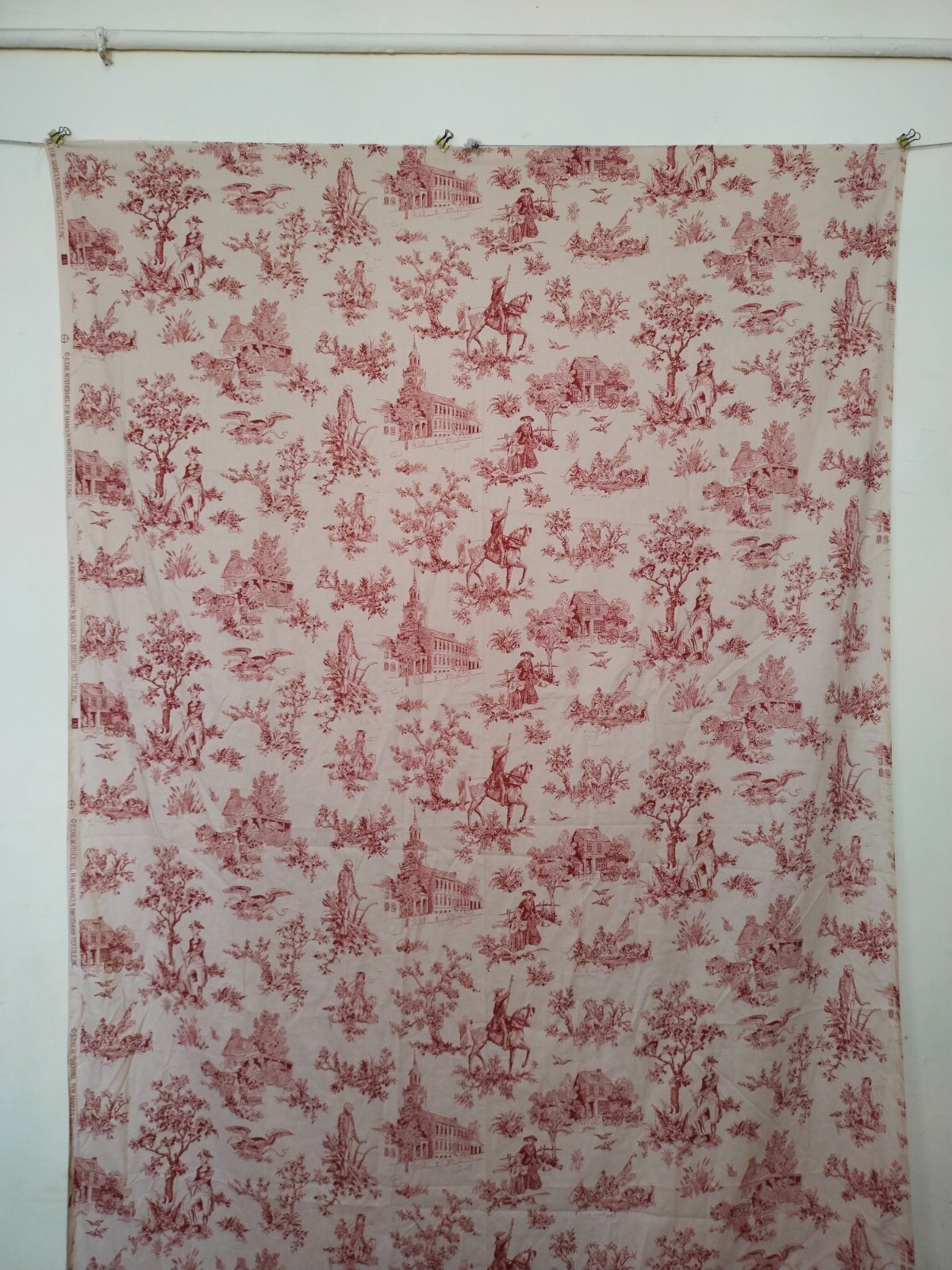 vintage gorgeous french Toile de jouy linen red textile fabric fragment itm653