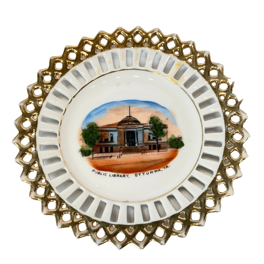 LIBRARY - OTTUMWA IA IOWA Souvenir Porcelain Trinket CHINA PLATE LIBRARY - OTTUMWA IA IOWA Souvenir Porcelain Trinket CHINA PLATE