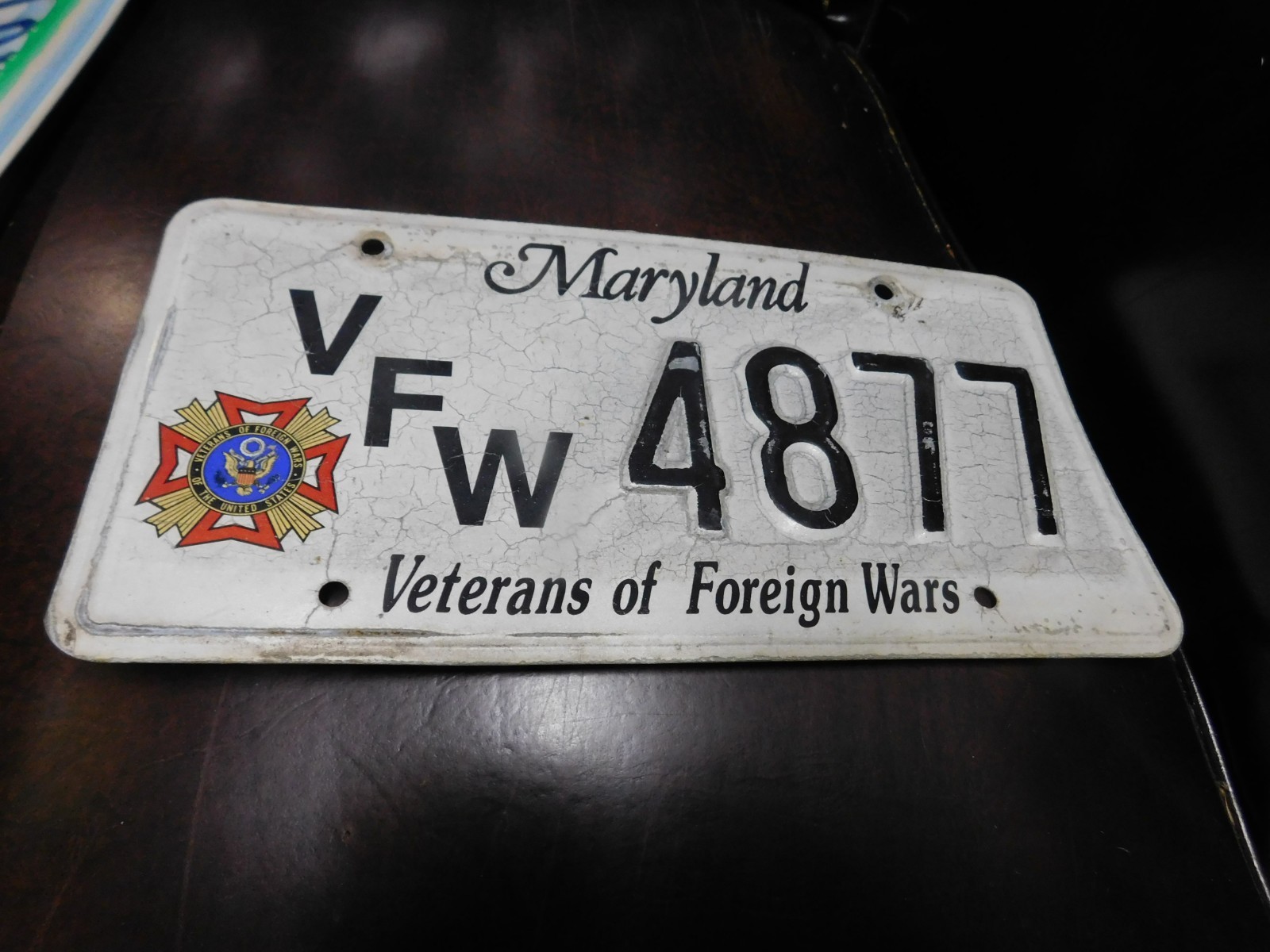 Maryland License Plate Tag MD VFW 4877 Veterans Of Foreign Wars