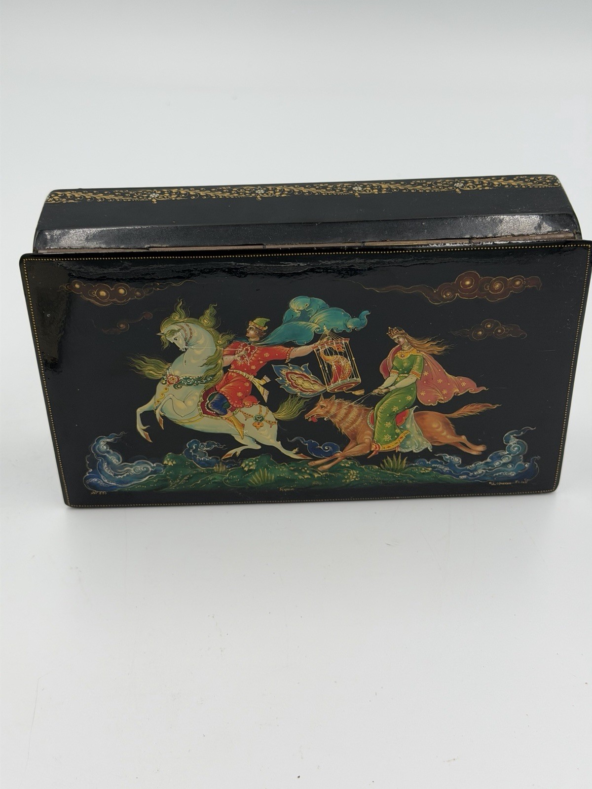 Russian Palelch Lacquer Box “The Firebird” Signed W/ Original Documents VTG 1978