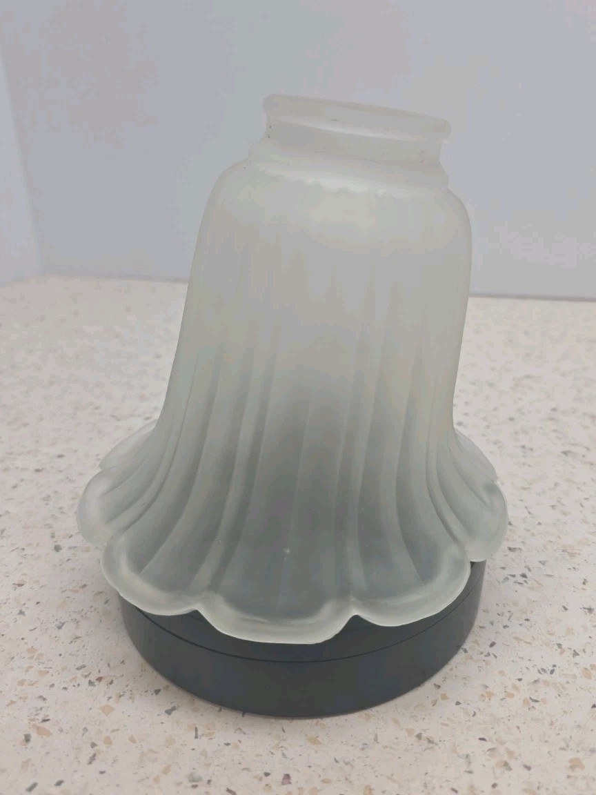 (1) Slanted Tulip Frosted Glass Lamp Shade Scalloped Ribbed Fluted 2 1/4” Fitter