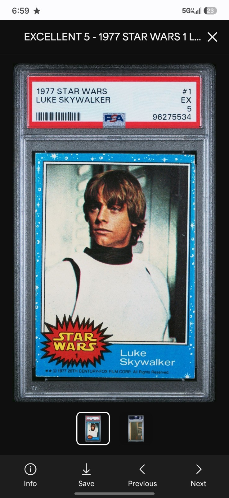 1977 STAR WARS  #1  LUKE SKYWALKER    PSA 5  EX VERY SHARP