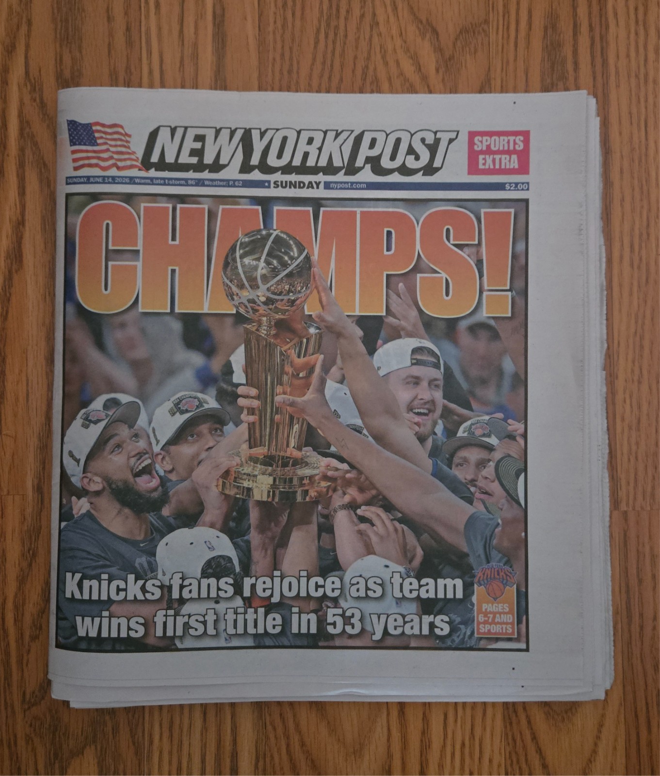 New York Post 6/14/26 Champs NY Knicks NBA Finals Title Champions Newspaper