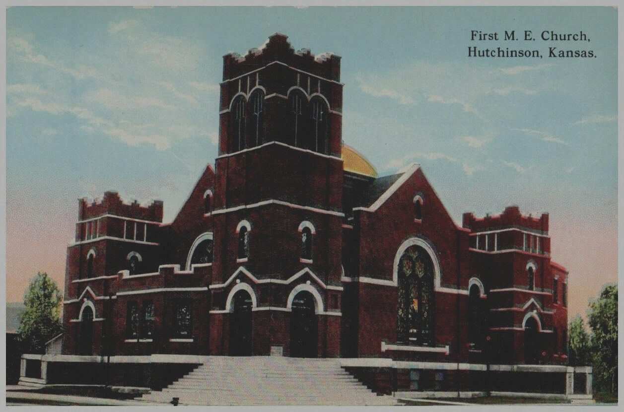 Vintage Postcard 1908 First M.E. Church, Hutchison, Kansas (KS)