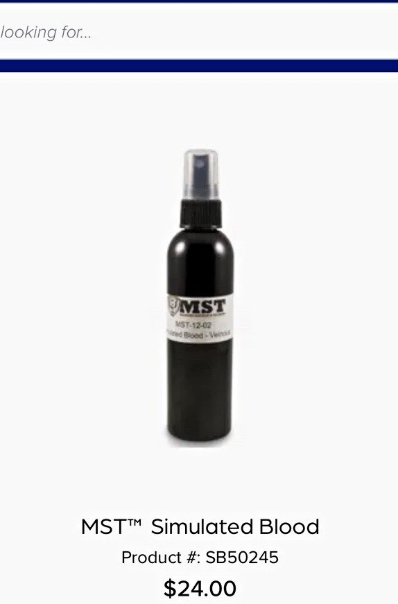 Simulated Fake Real Looking Blood in a spray bottle.