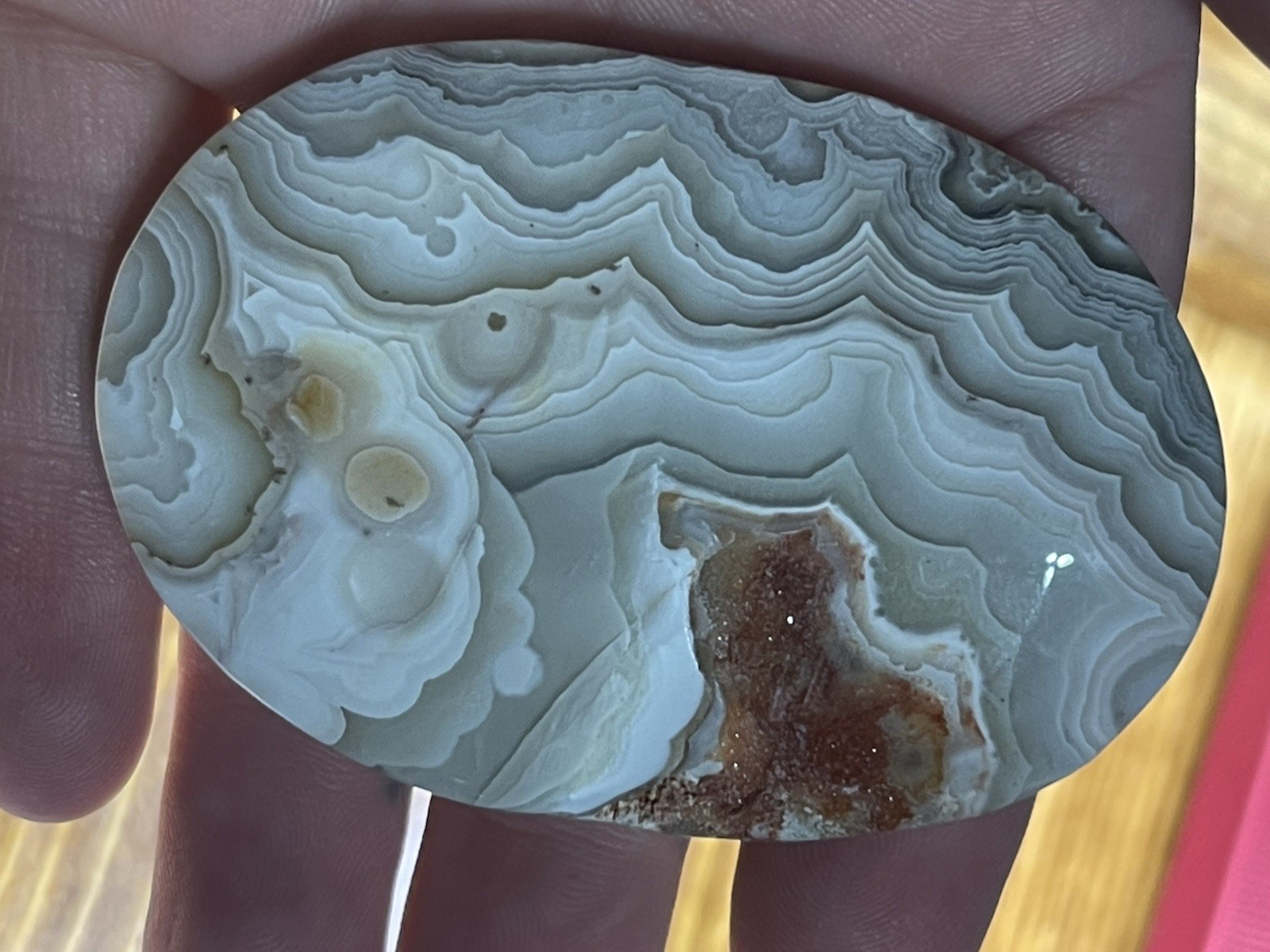 Lace Agate With Druzy Palm Stone