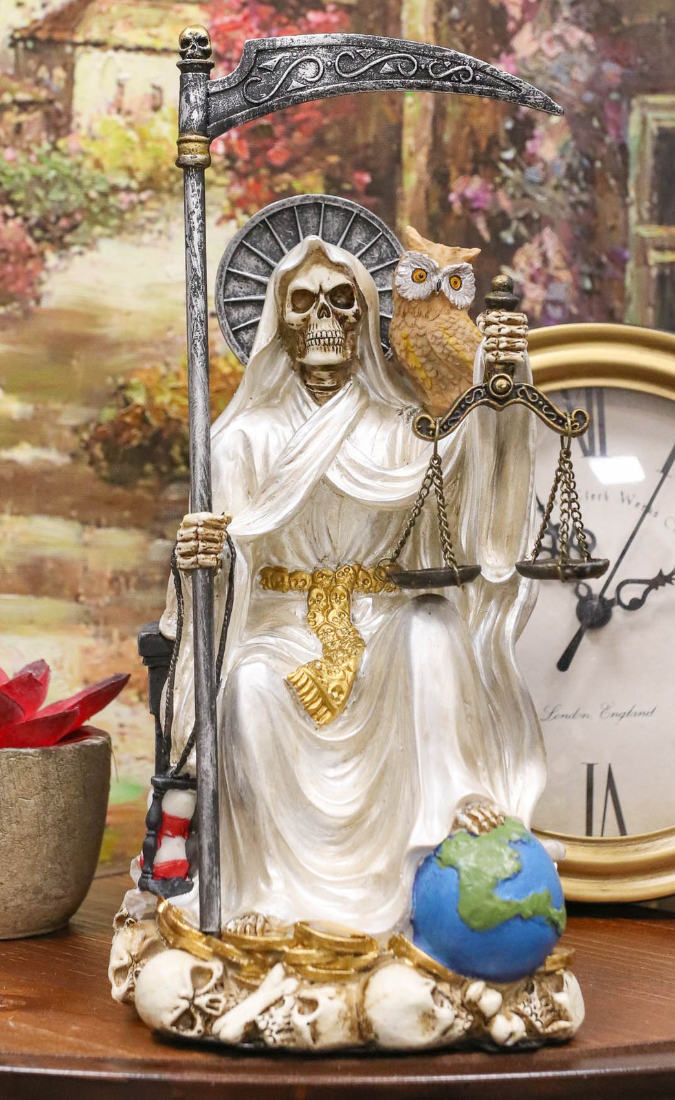 Ebros White Robe Holy Death Santa Muerte Day of The Dead Protection Figurine Ebros White Robe Holy Death Santa Muerte Day of The Dead Protection Figurine