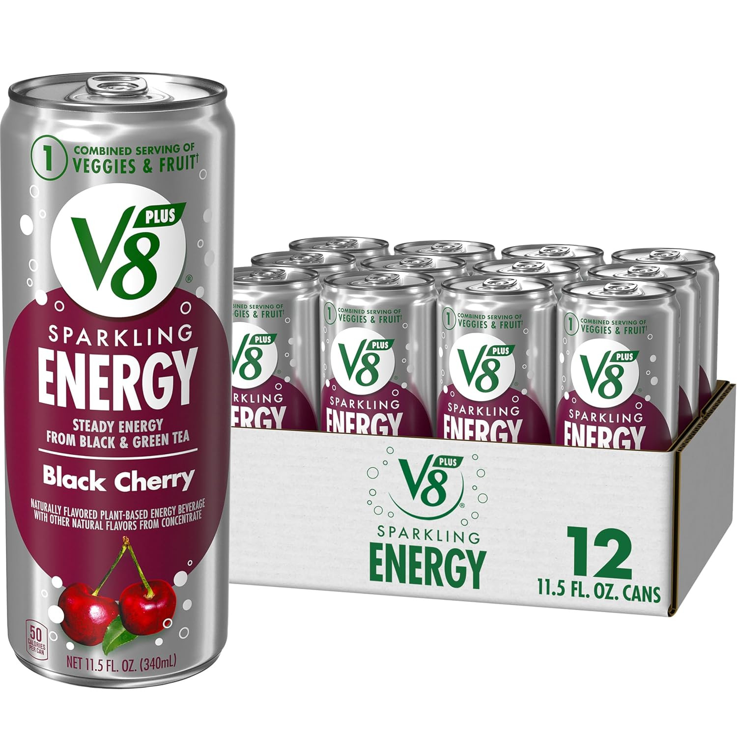 Sparkling Black Cherry Juice Energy Drink, 11.5 fl oz Can (12 Pack)