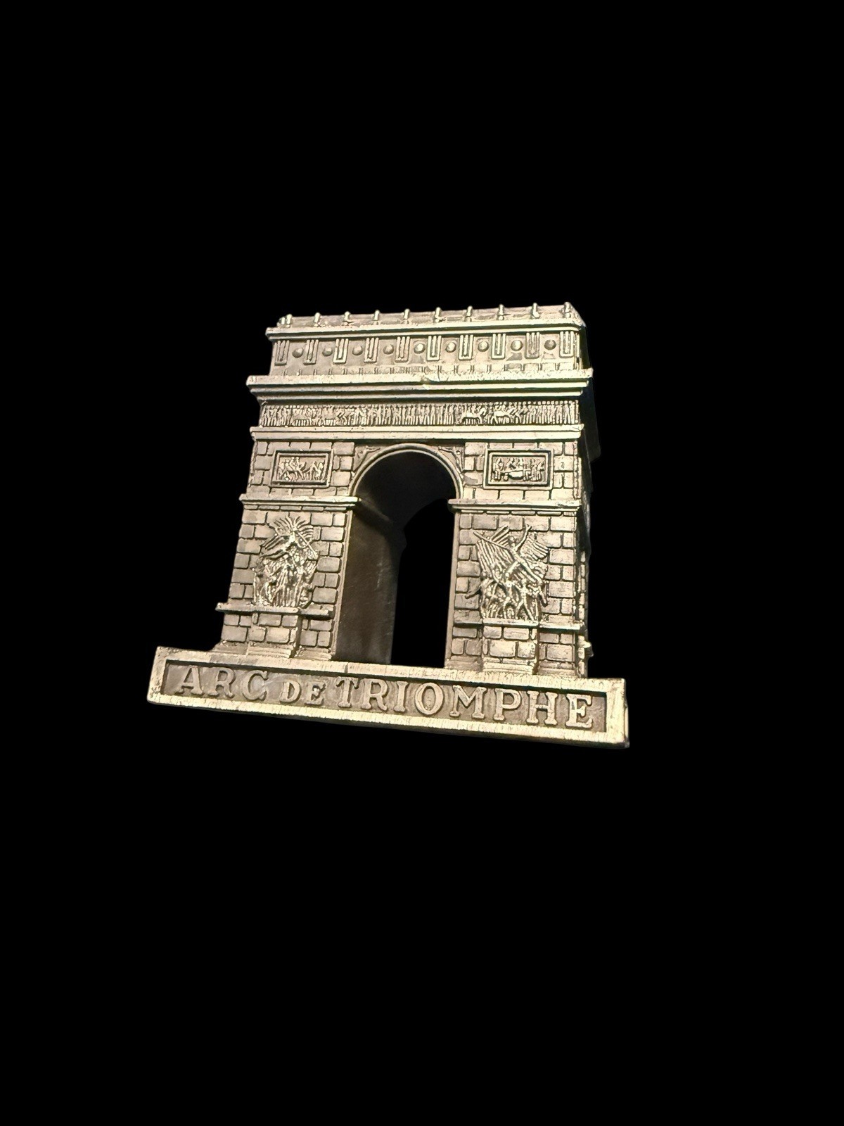 Vintage Arc De Triomphe Metal Statuette Paperweight Paris France Made In France 