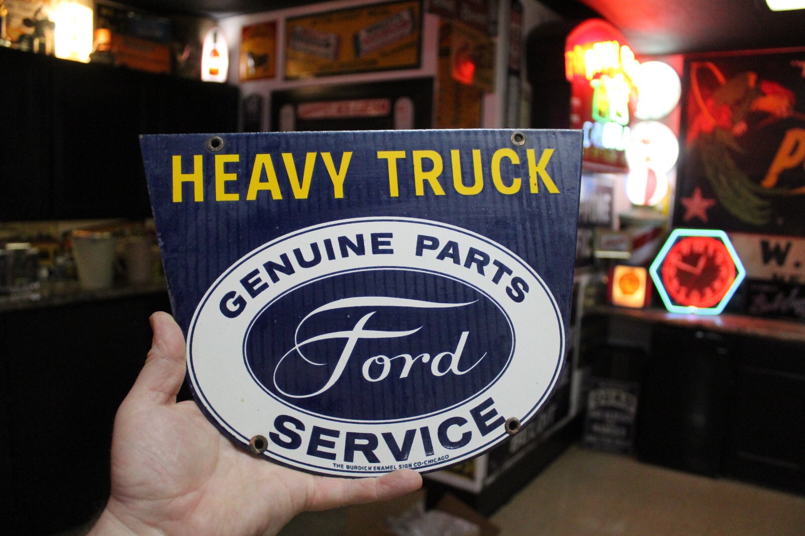 RARE FORD PARTS SERVICE HEAVY TRUCK DEALER PORCELAIN METAL SIGN  GAS OIL MODEL T