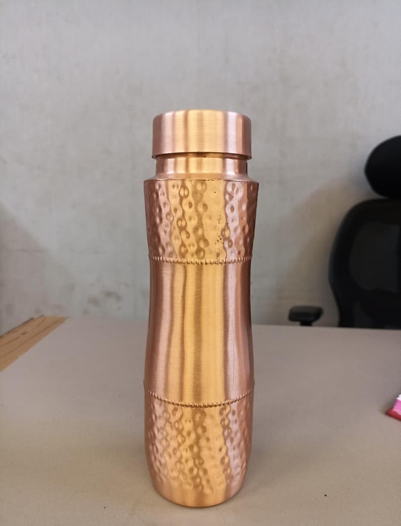 34oz Pure Copper Water Bottle - Curve Hammered Finish - Ayurvedic Health USA