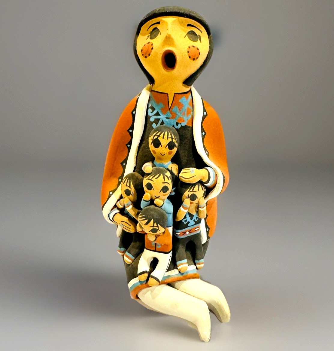 Vintage Native American Storyteller Lucero Jemez Hand Sculpted Clay 5 Babies