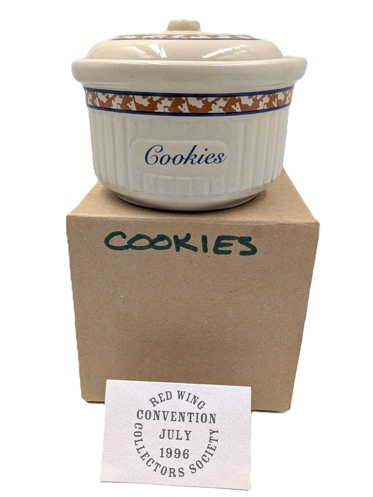 Red Wing USA Stoneware Collectors Society 1996 Gray Line Mini Cookie Jar w/ Box