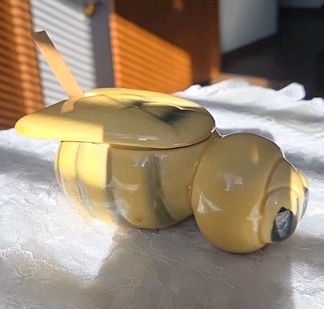 Vintage MCM Ceramic Honey Bee Shaped Serving Bowl, Dish W Spoon Kitchen Decor 