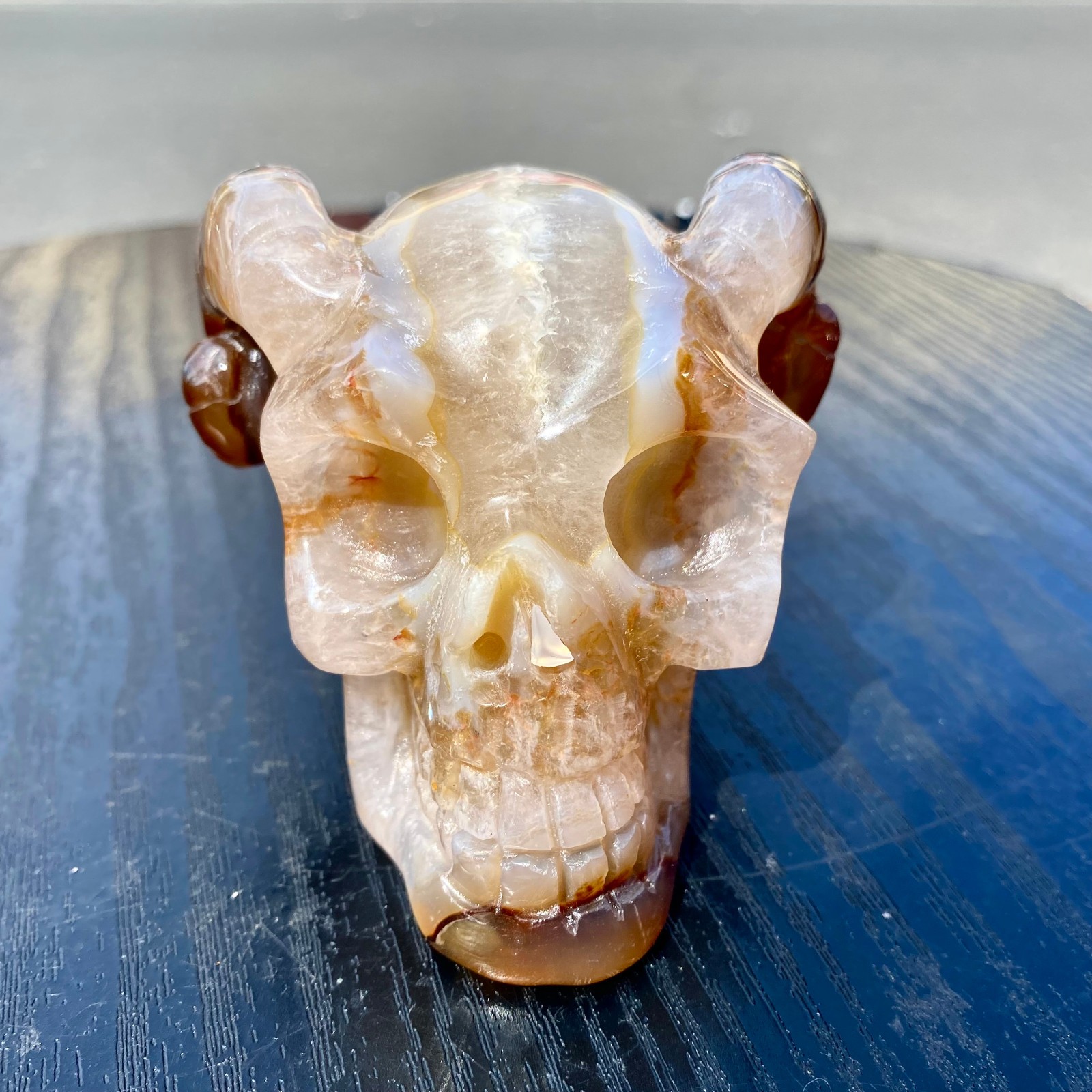 420G Natural Druzy Agate Geode Ram Skull With Curved Horns Vintage Gothic Healin