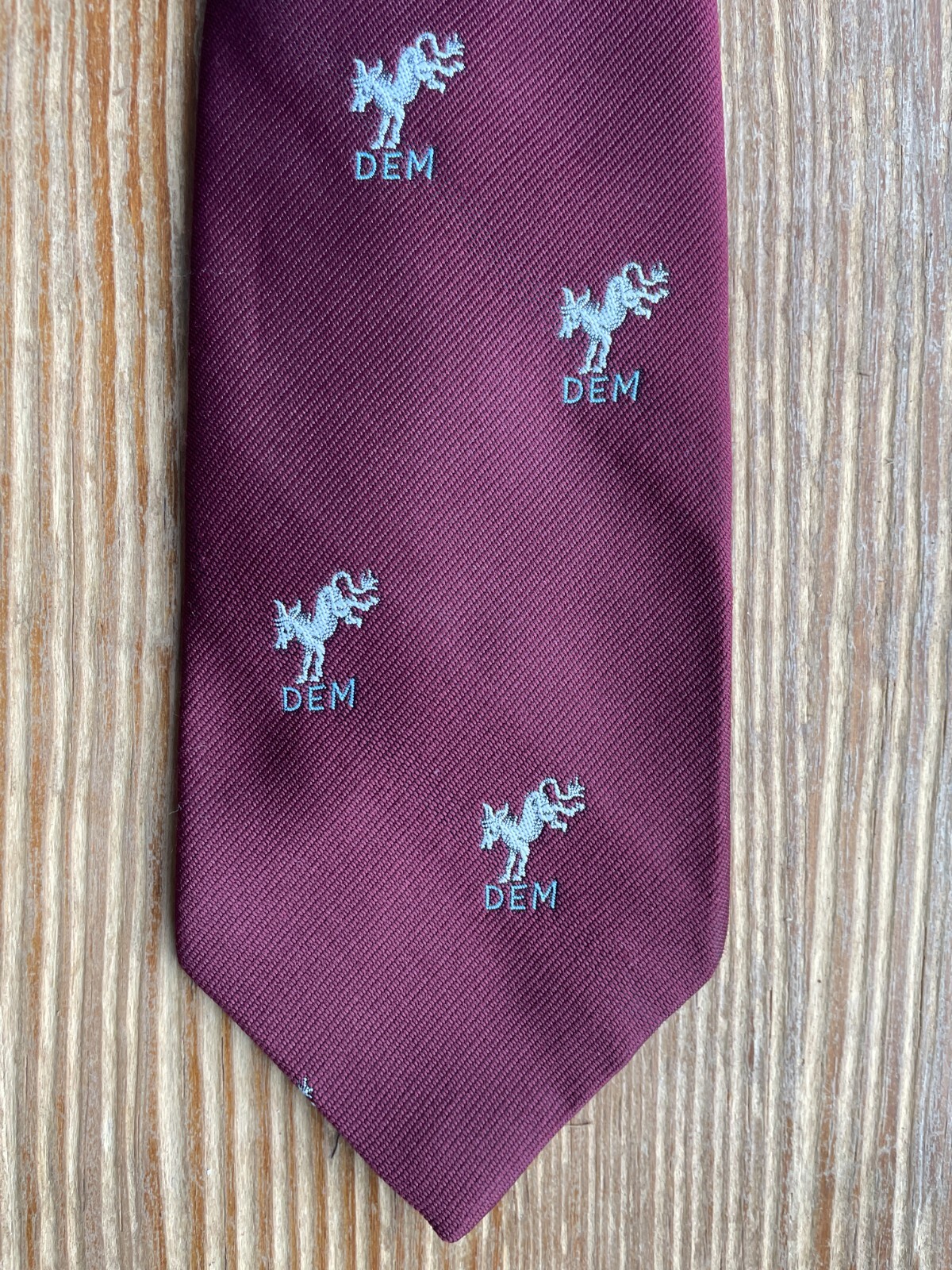 Vtg DEM Political Party Necktie Kicking Donkey Democrat Maroon Polyester Tie Vtg DEM Political Party Necktie Kicking Donkey Democrat Maroon Polyester Tie