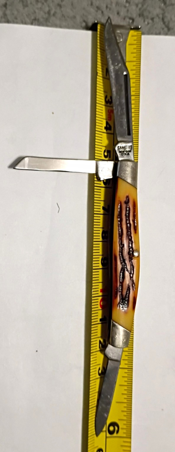 Hand Made Camillus Sword Brand Model 70 3-Blade Stockman Synthetic Stag SS 1970s