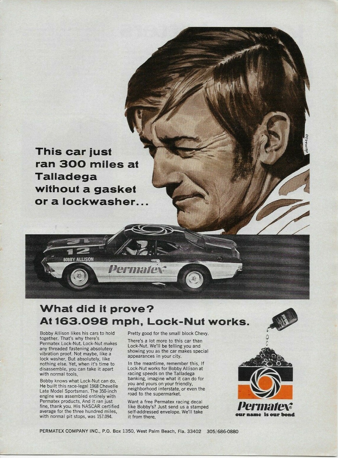 1973 Talladega Bobby Allison 1968 Chevelle NASCAR Original Vintage Print Ad