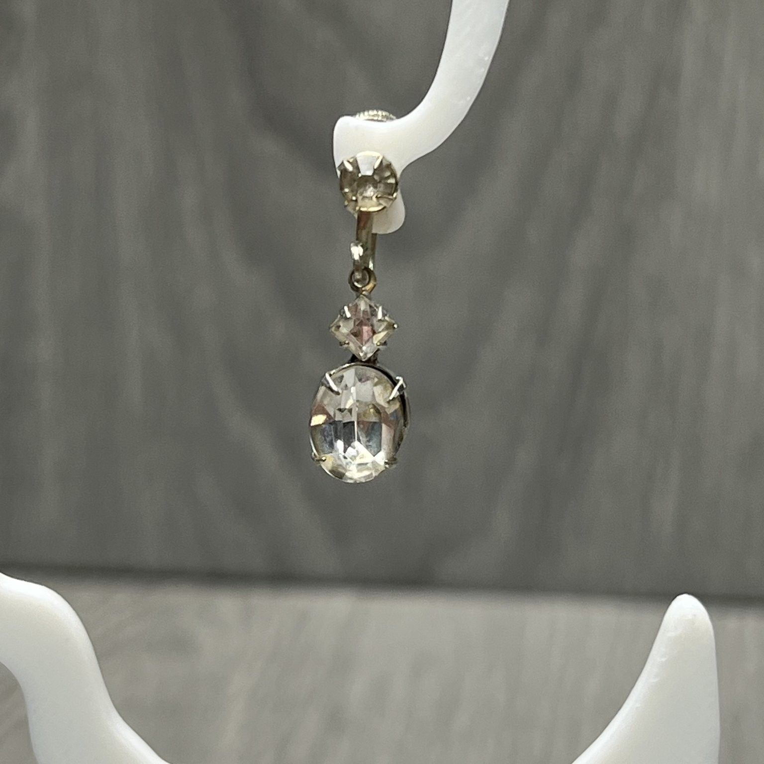 Vintage Clear Rhinestone Dangle Screw Back Earrings Silver Tone Collectible