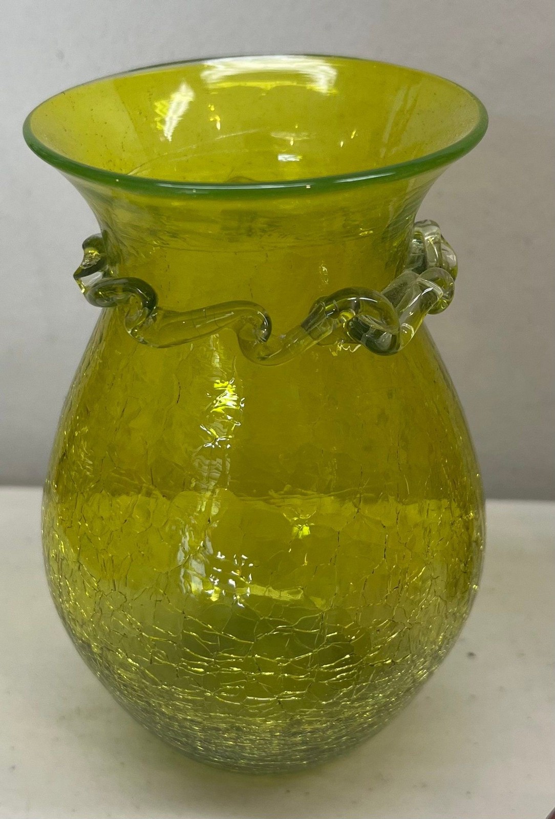Kanawha Yellow Mid Century Crackle Glass Pitcher