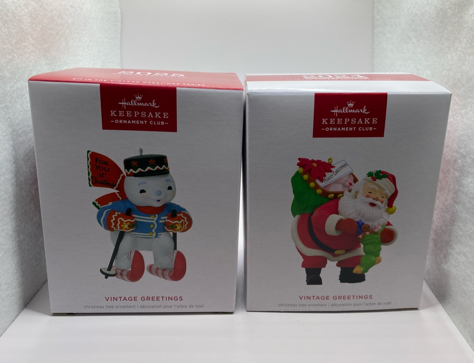 Hallmark Keepsake Club Vintage Greetings  Ornament Set Of 2 Dated 2024 & 2025