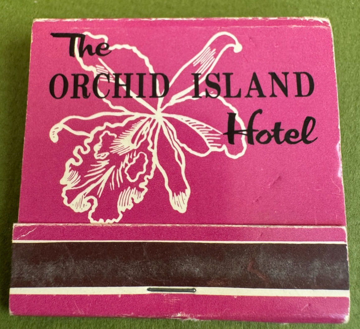 The Orchid Island Hotel Hilo Hawaii Vintage Pink Matchbook, Unstruck, Nice ++++