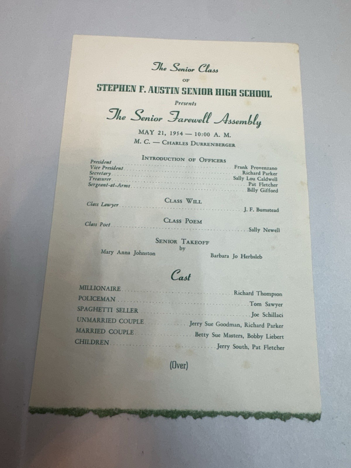 Stephen F Austin Senior High School Farewell Assembly 1954