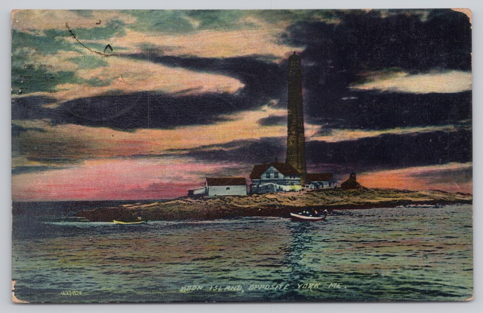 Boon Island Lighthouse York ME Maine Vintage Postcard 1912 Sunset View