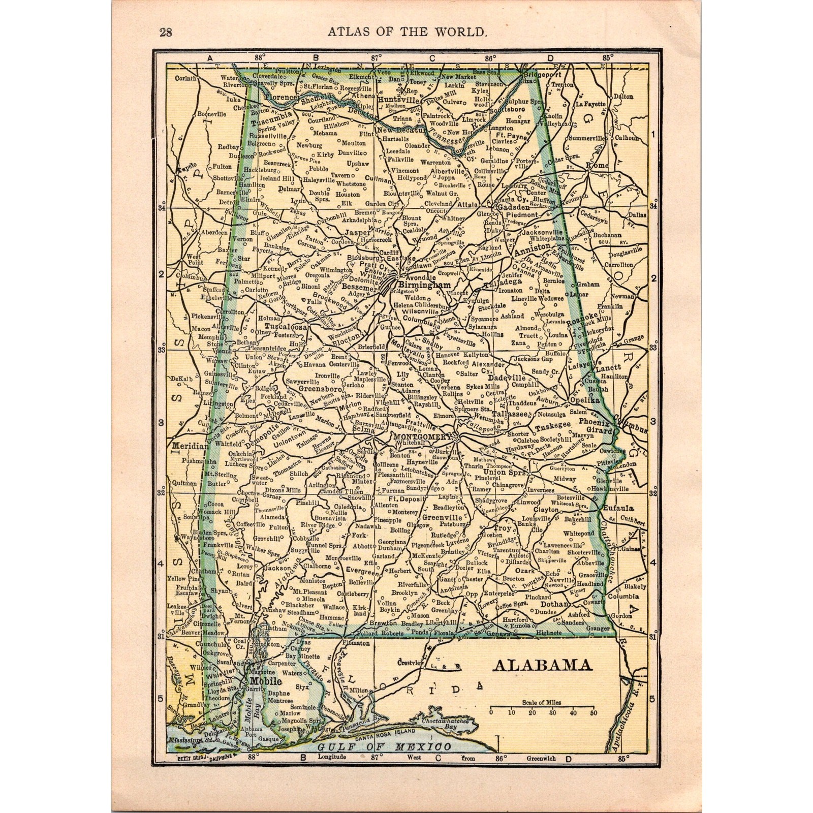 Vintage Map of Alabama and Florida 1910 Map SL1