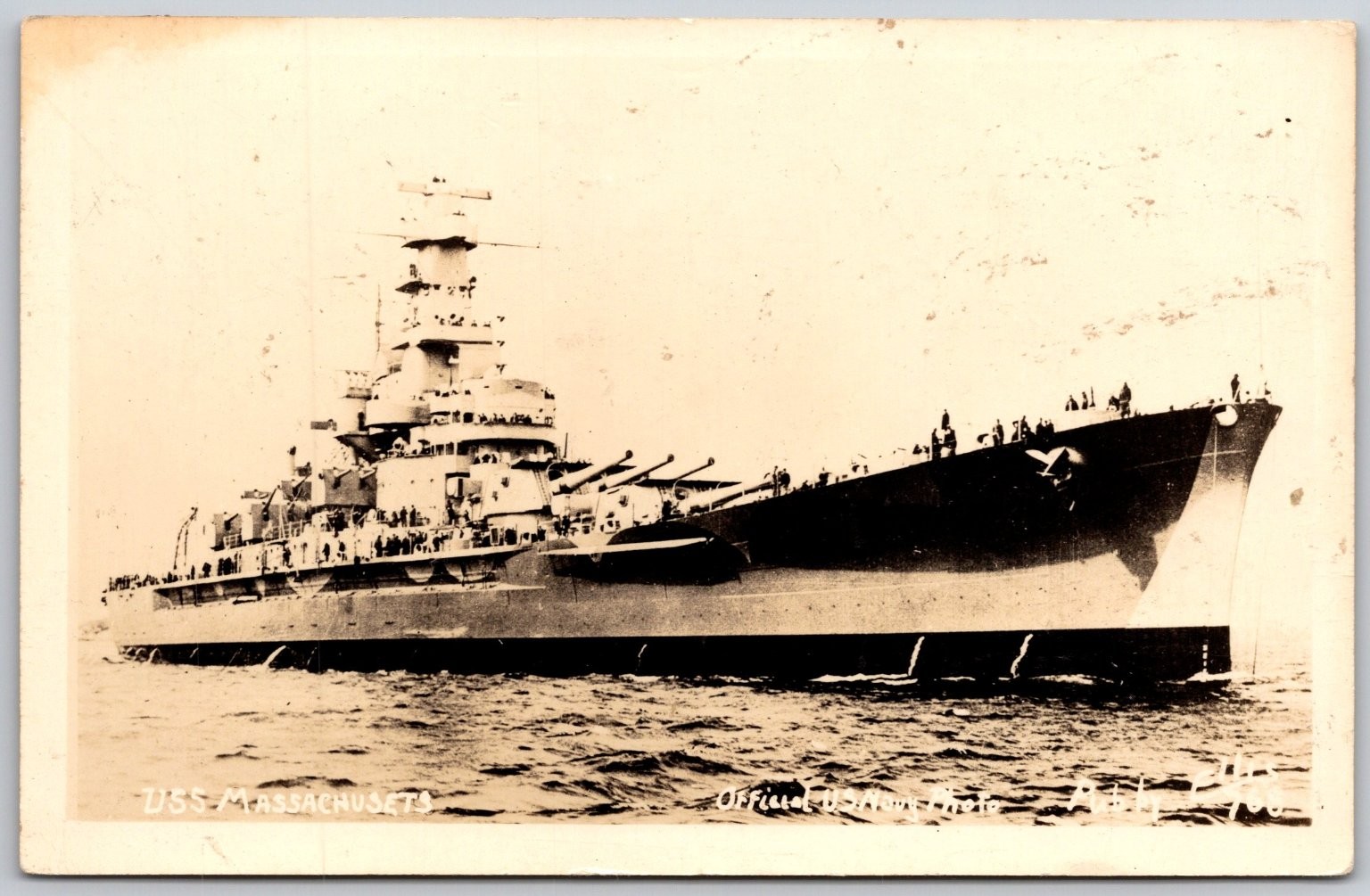 USS Massachusetts Battleship Official USN Photo Real Photo Postcard RPPC USS Massachusetts Battleship Official USN Photo Real Photo Postcard RPPC
