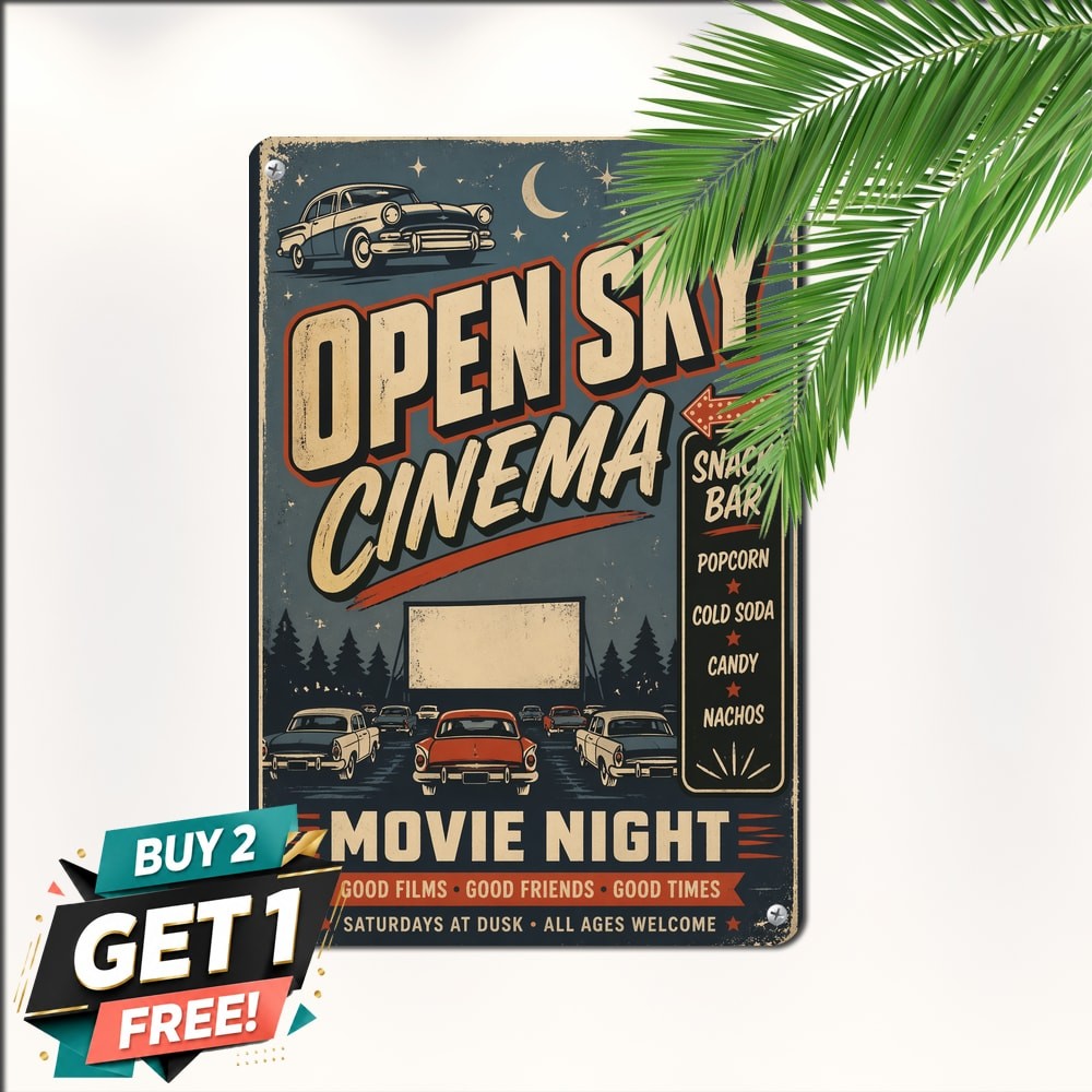 Retro Drive-In Cinema Theatre Bold Movie Ticket Metal Tin Sign