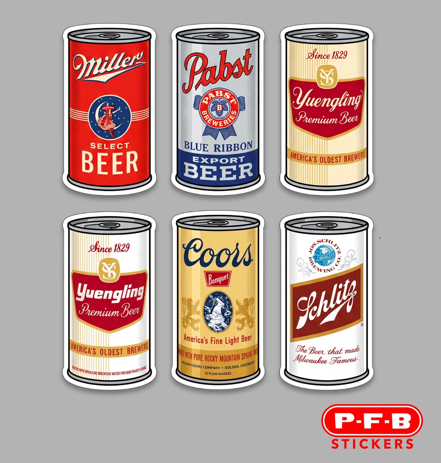 Vintage Beer Cans 6pc 3” Decal Stickers Pabst Miller Coors Schlitz Yuengling