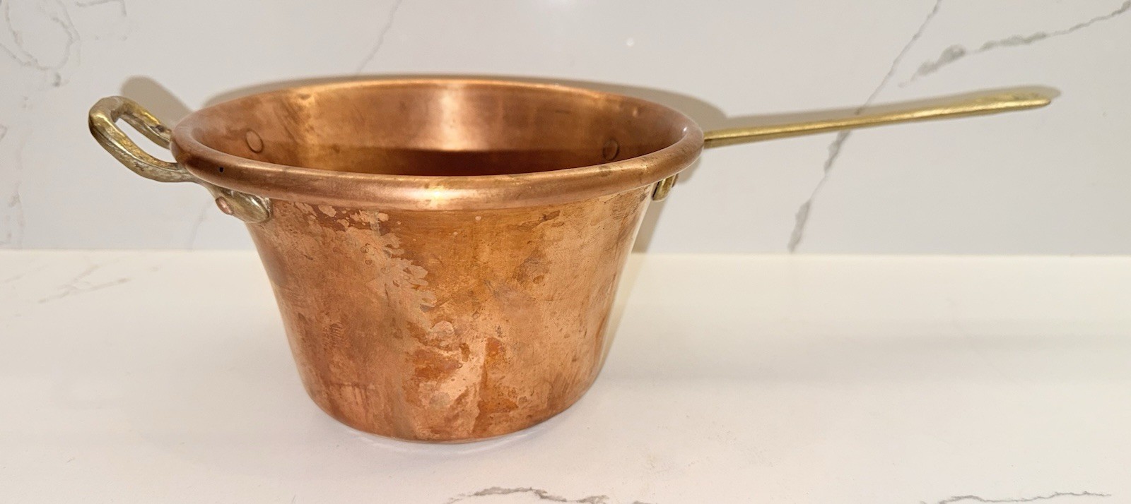 Antique Vintage Hammered Copper Polenta Pot w/ Brass Handles Made in Italy