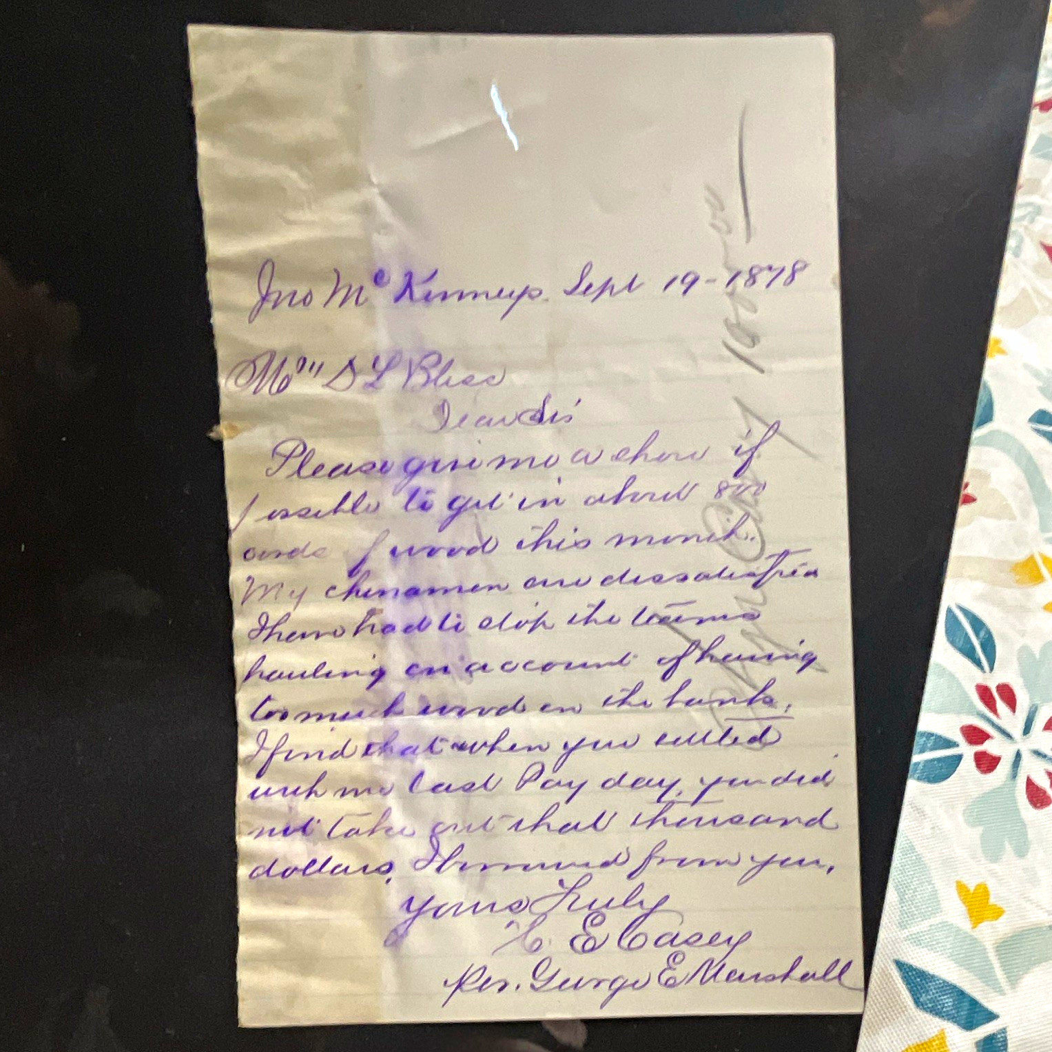 H. E. Casey Handwritten Letter to Mrs. S. P. Bliss Dated Sep 19 1888