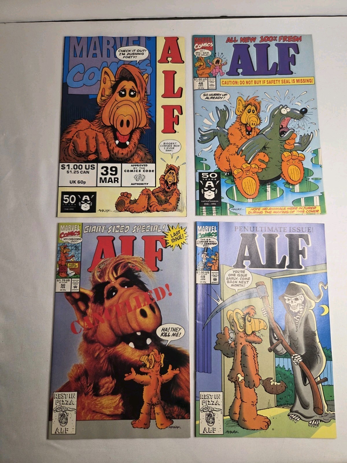 NM-Vintage ALF Marvel Comics Lot: Issues #39, #48, #49, #50. Rare final issues NM-Vintage ALF Marvel Comics Lot: Issues #39, #48, #49, #50. Rare final issues