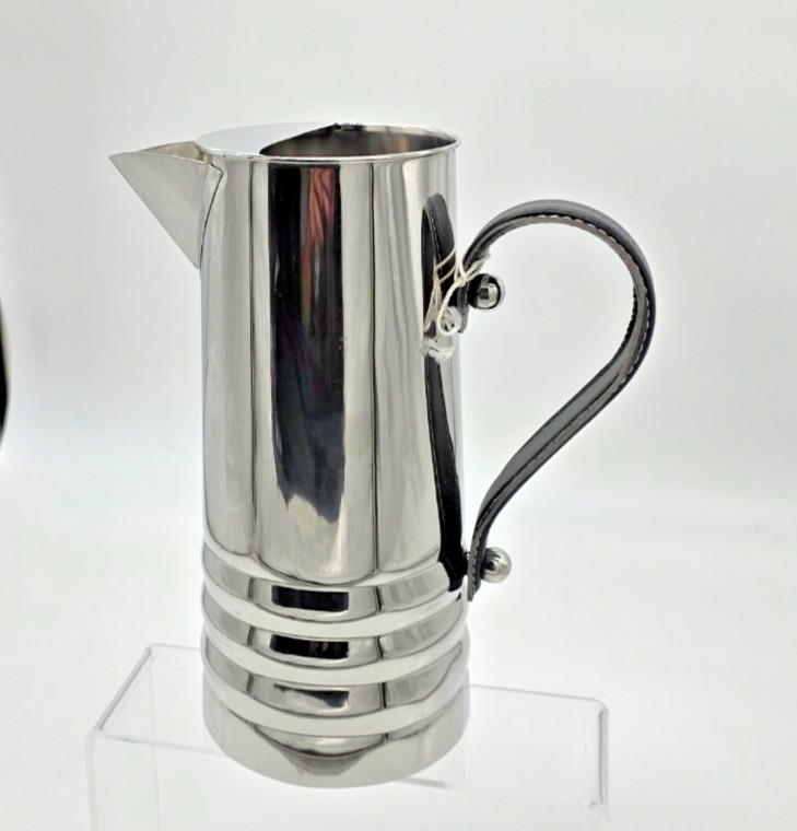 Polished Metal Pitcher Black Stitched Handle 10in Modern Barware India